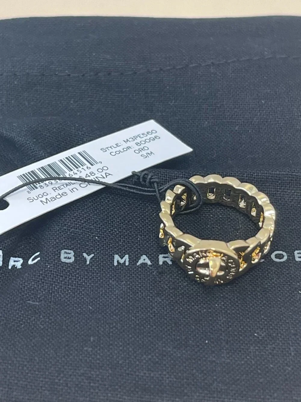 MARC BY MARC JACOBS Goldplated Turnlock Katie Ring - S/M - NWT
